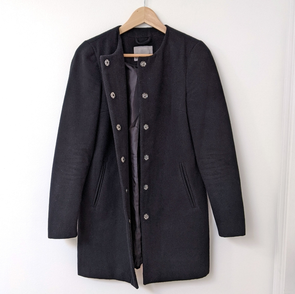 vero moda black wool blend pea coat, xs